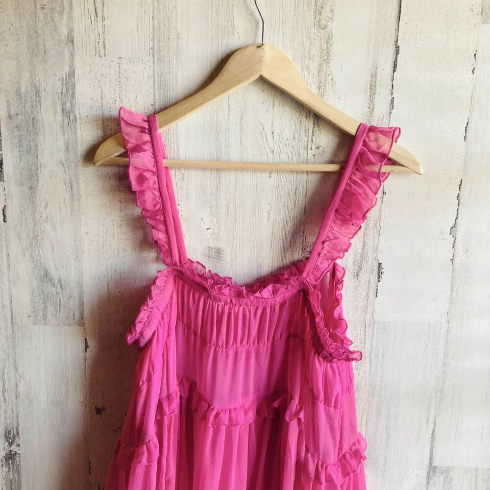NWT Free People Intimately Moon Phase Midi Dress Nightgown S Sheer Pink Ruffled - Picture 9 of 12
